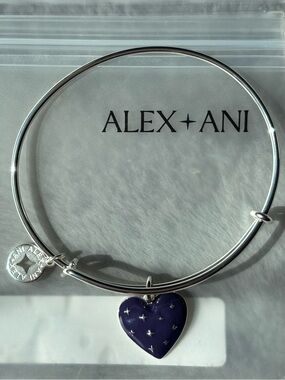 Alex & Ani navy enamel heart charm bangle bracelet bnib